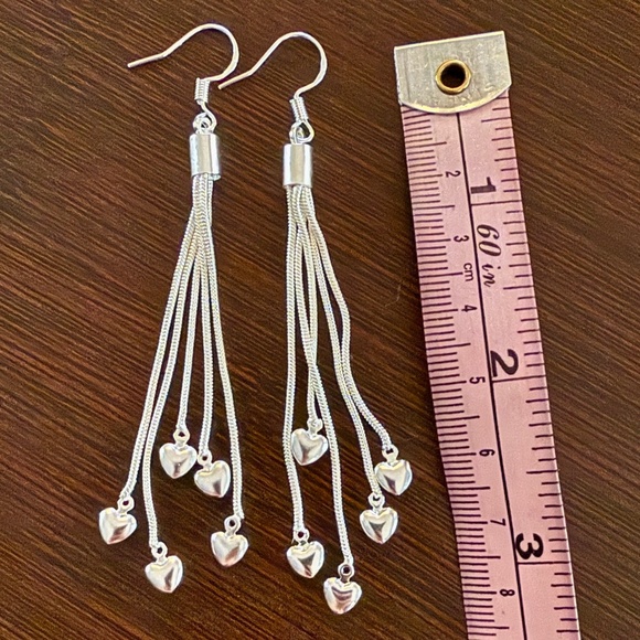 NEW Sterling Silver Tassel Heart Dangle Earrings - Picture 4 of 8